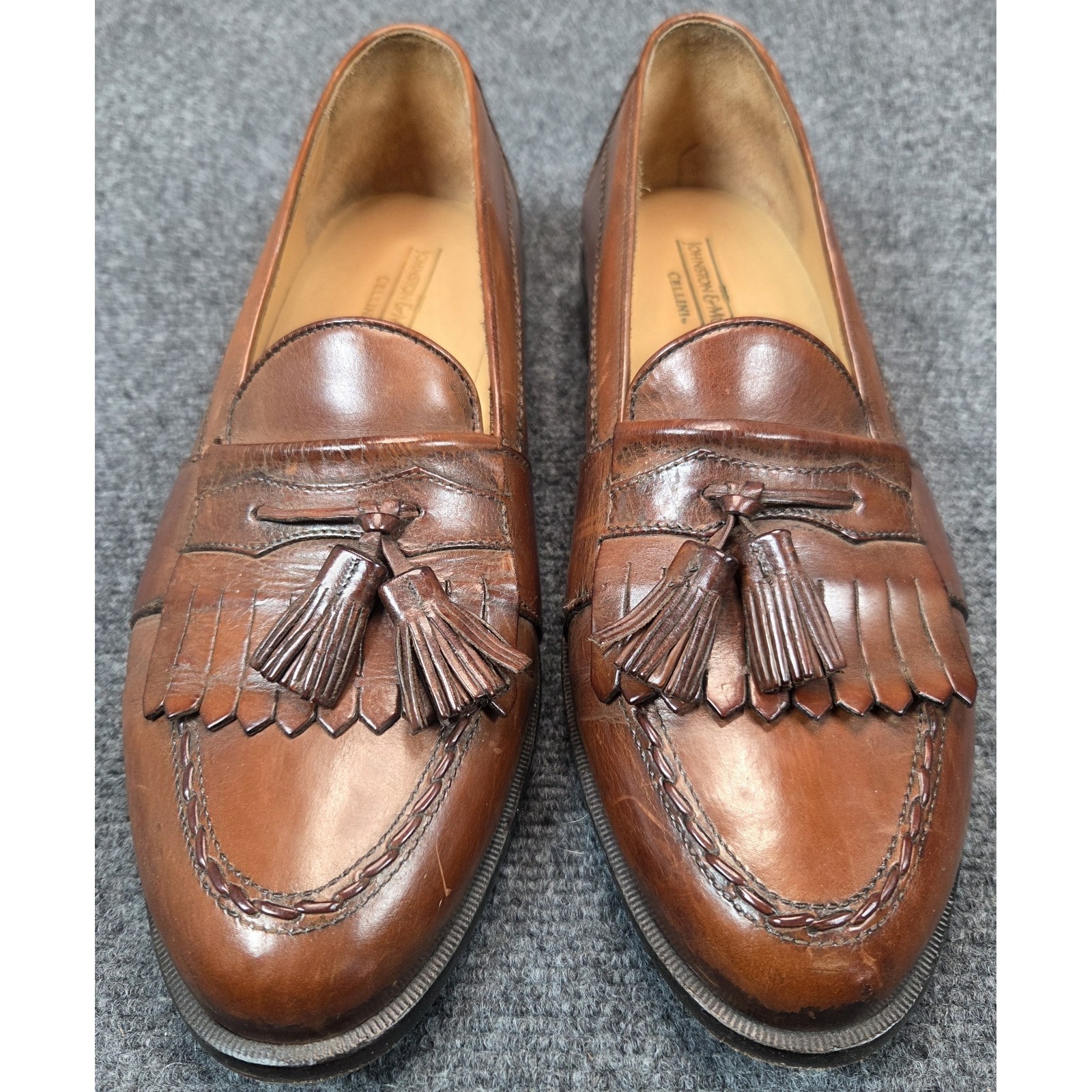 Johnston  Murphy Cellini Shoes Mens 105 Brown Leather Tassel Loafers Italy